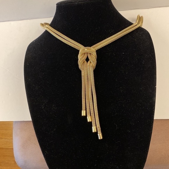 GOLD knot necklace multi strand mesh tassel long chain pendant serpentine - Picture 5 of 11